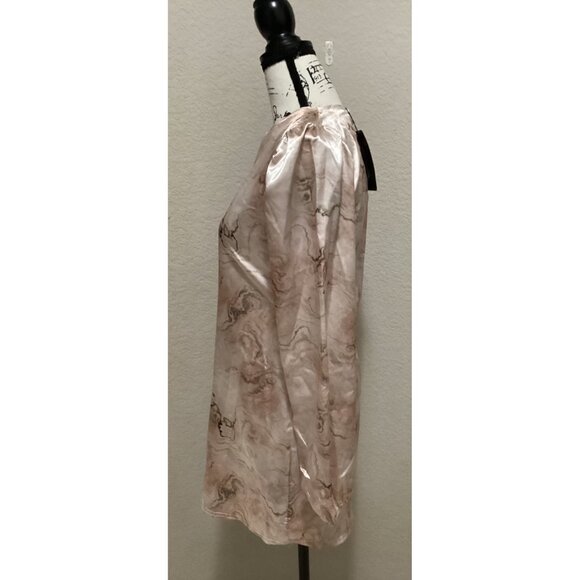 Elegant Marble-Print Satin Blouse With Long Sleeves & Round Neckline Size 2 - Picture 3 of 5